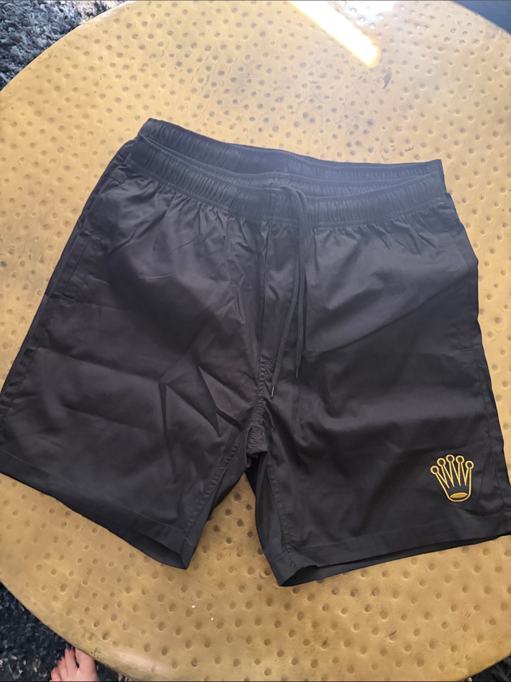 Men's Black Athletic Shorts with Gold Crown Detail